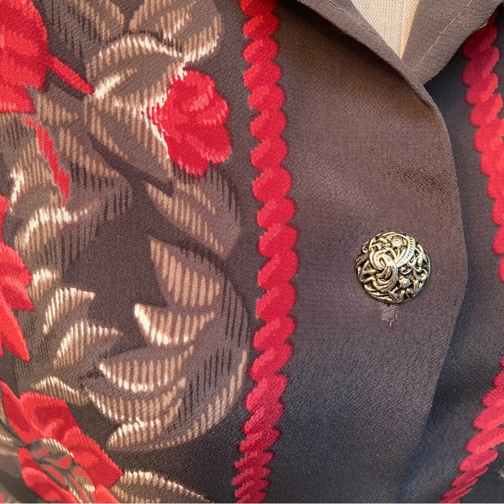 Floral Red and Gray Women's Blouse - Picture 5 of 8